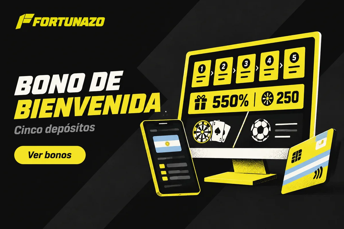 Pantalla con cinco depósitos, bonos y giros gratis